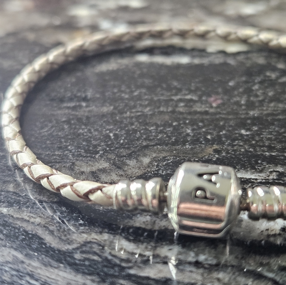 PANDORA Braided Leather Sterling Silver Bracelet - @Grey - Picture 2 of 4